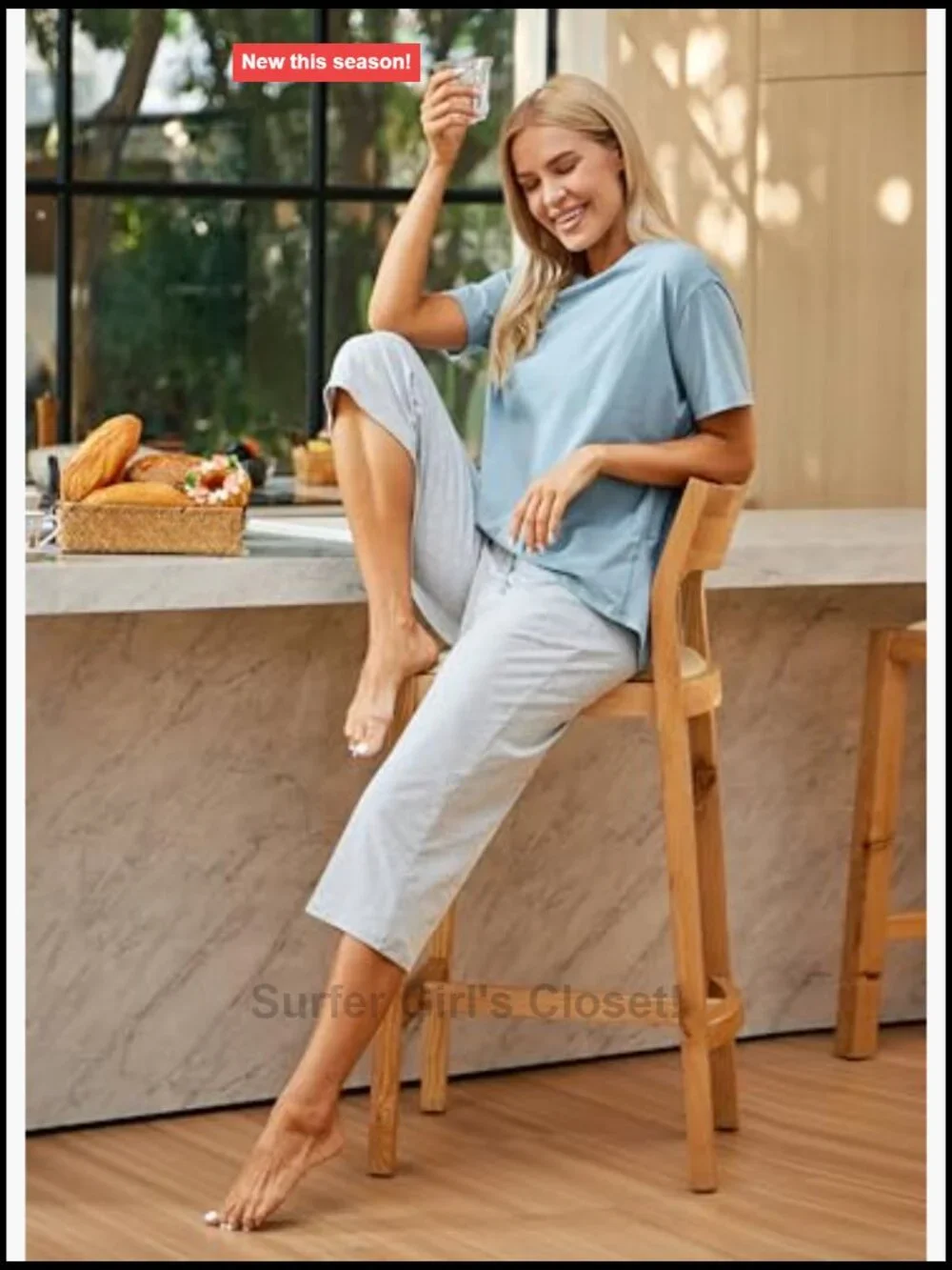 Cotton Spandex Wide Leg Capri Sweatpants with Pockets
